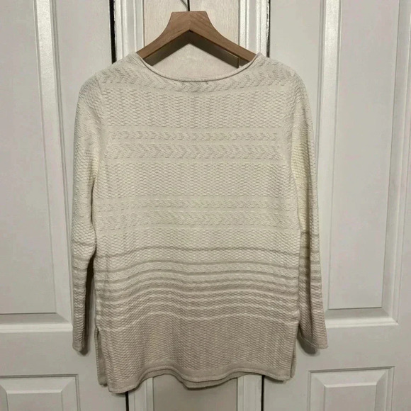 Lands’ End White & Tan Women’s Cotton Blend Sweater Size Medium Petite - Picture 7 of 13
